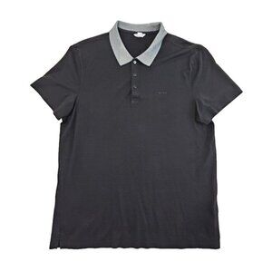 Calvin Klein Slim Fit Polo Tennis Golf Shirt Men's Large L Black Stripe EUC LN